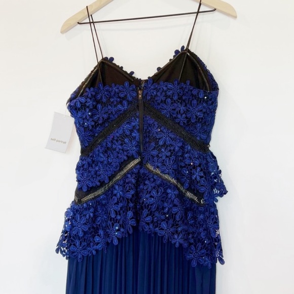 Sexy Blue Lace Bodice Side Split Midi Dress - Picture 9 of 17